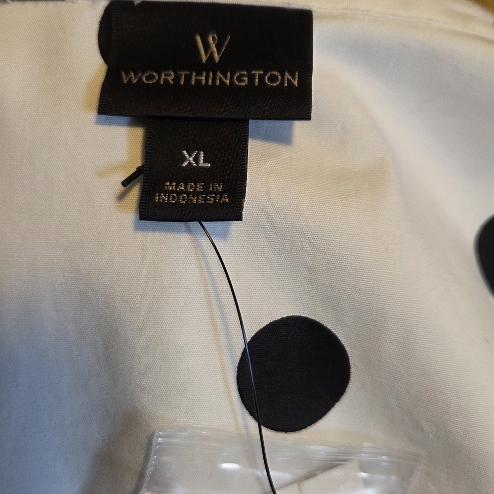 Worthington White Blouse with Black Polka Dots XL - Picture 3 of 6